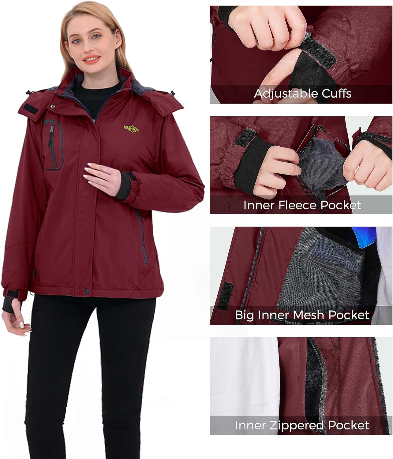 Women'S Mountain Waterproof Ski Jacket Windproof Rain Jacket Winter Warm Hooded Coat